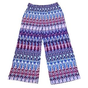 Chico’s The Ultimate Fit Palazzo Wide Leg Pants Size 2 (L/12) Ikat Boho Print